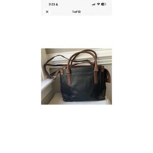 Fossil Claire Genuine Leather Black/Brown Double Satchel Handbag Crossbody Strap